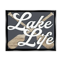 Stupell Lake Viața Traversat Vâsle Cu Barca Peisaj Pictura Negru Floater Încadrată Arta Imprimare Perete Arta