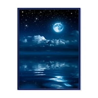 Designart 'noapte cu Lună Plină Pe Cer înnorat i' nautic & Coastal Framed Canvas Wall Art Print