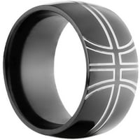 Inel de Zirconiu Negru pe jumătate rotund, cu un design de baschet măcinat