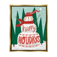 Sărbători Fericite Om De Zăpadă Fericit Vacanță Grafică Artă Metalică Aur Încadrată Artă Imprimată Artă De Perete