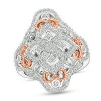 CT. T. W. inel de flori ornamentat cu diamant din argint Sterling cu Rodiu de trandafir