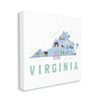 Stupell Industries Virginia State Educational Map Călătorii Și Locuri Galerie De Pictură Învelită Pe Pânză Imprimare Artă De Perete