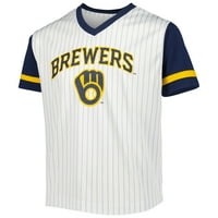 Tricou Cu Gât În V Al Marinei Albe Pentru Tineri Milwaukee Brewers