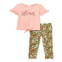 Forever Me Toddler Girls Love Hacci pulover tricot Top & jambiere florale, set de ținute din 2 piese, dimensiuni 2T-4T