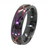 Inel de Zirconiu Negru pe jumătate rotund cu simbolul infinitului anodizat în violet