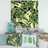 Designart 'frunze verzi naturale exotice pe Dark II' imprimeu de artă de perete din pânză tropicală