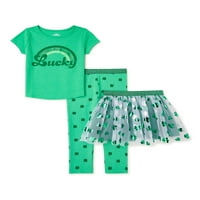Patrick 's Day Baby and Toddler Girls' tricou cu mânecă scurtă, jambiere și fustă Tutu set de ținute, 3 piese