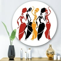 Designart 'frumos roșu negru și galben dansatori afro american Silhouettes' modern Circle Metal Wall Art-Disc de 11