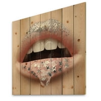 Buze de Femeie Designart cu Gel pe buze și imprimeu Modern Stars pe lemn Natural de pin