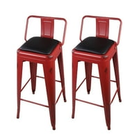 Design Group scaune de bar din Metal cu spate scăzut cu set de scaune din piele vegană de 2, roșu somon