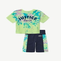Justice Girls tricou supradimensionat și pantaloni scurți pentru biciclete set de ținute, 2 piese, dimensiuni XS-XLP
