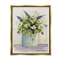 Stupell Industries Abstract Lilac & Daisy Infloreste Botanic & Floral Pictura Aur Floater Încadrată Arta Imprimare Arta De Perete