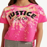 Justice Girls tricou supradimensionat și pantaloni scurți pentru biciclete set de ținute, 2 piese, dimensiuni XS-XLP