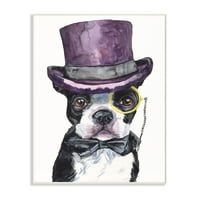 Stupell Industries Boston Terrier cu pălărie câine animal de companie acuarelă pictură placă de perete artă de George Dyachenko