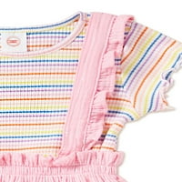Wonder Nation Baby & Toddler Girls tricou cu mânecă scurtă și rochie Pinafore, set de ținute din 2 piese, dimensiuni 12M-5T