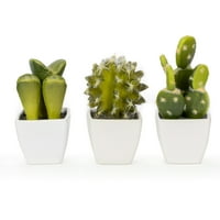 Artificiale mini suculente & Fau Verde Cactus plante în alb cub în formă de oală Set