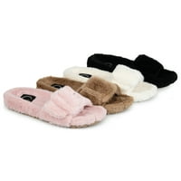 Compania Brinley. Femei Open Toe Fau Blana Papuci