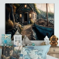 Designart Port Rustic cu o barcă de pescuit ii Canvas Wall Art