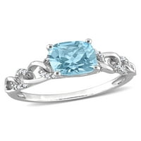 1-Carat T. G. W. Cushion-Cut cer albastru Topaz și Carat T. W. rotund-Cut diamant 10kt Alb Aur Oval Link inel