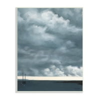 Stupell Industries nori grei înnorați care se profilează ocean Water Boat Wood Wall Art, 19, Design de Jen Eitel