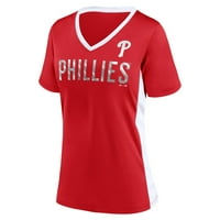 Femei Fanatics marcă roșie Philadelphia Phillies patru cusături V-Neck T-Shirt