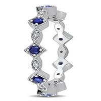 Miabella femei Carat T. G. W. creat albastru safir și diamant Accent 10kt aur alb Vintage Eternity Band