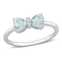 Miabella femei Carat T. G. W. inima-Cut acvamarin și rotund-Cut diamant Accent 10kt Alb aur arc inel
