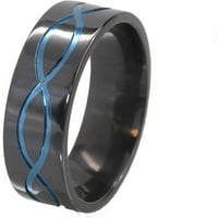 Inel plat de Zirconiu Negru cu simbolul infinitului anodizat în albastru