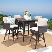 Set de luat masa Marianne outdoor Wicker bar Height cu perne Sunbrella, maro închis, nisip