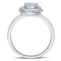 Miabella femei Carat T. G. W. cer albastru Topaz & Carat T. W. diamant 10kt Aur Alb Halo inel de logodna