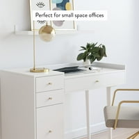 Nathan James Daisy birou de machiaj alb și auriu cu sertare și butoane de accent din alamă masă de vanitate