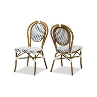 Baxton Studio Gauthier clasic francez de interior și exterior bleumarin și bambus Alb stil Bistro stivuibil scaun de luat masa