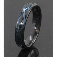 Inel de Zirconiu Negru pe jumătate rotund cu simbolul infinitului anodizat în albastru