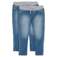 Wonder Nation Girls Kid Tough Rib Talie Pull-On Jegging Jeans, 2-Pack, Dimensiuni 4 - & Plus