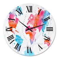 Designart 'Harta Lumii În Roz Și Albastru' Ceas De Perete Modern