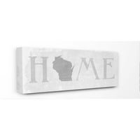 Stupell Industries Wisconsin acasă Stat hartă gri neutru texturate cuvânt Design panza arta de perete de Daphne Polselli