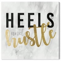 Runway Avenue tipografie și citate Wall Art Canvas printuri 'Heels and hustle Gold' citate și ziceri de modă-Aur, Negru