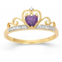 Ametist CZ inima și alb CZ 18kt aur peste Sterling Silver coroana inel