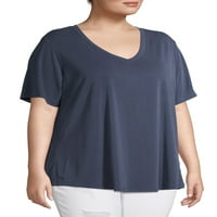 Terra & Sky femei Plus Dimensiune Sandwash maneca scurta V-Neck Tee