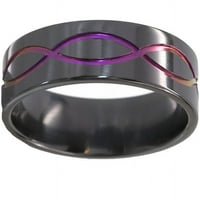 Inel plat de Zirconiu Negru cu simbolul infinitului anodizat în violet