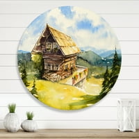 Designart 'cabană Veche la vară cu peisaj liniștit' artă tradițională de perete din metal cerc-Disc de 23