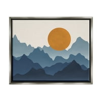 Stupell Industries Rising Sun Jagged Layered Mountain Range Peaks Graphic Art luciu Gri Floating Framed Canvas Print artă de perete,