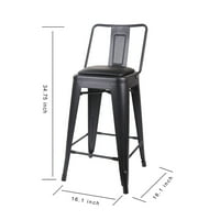 Design Group Counter înălțime scaun metalic din spate Mijlociu cu scaun din piele vegană, Negru
