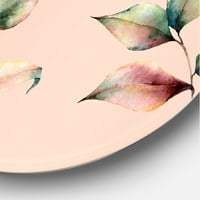Designart 'frunze roz de toamnă cu ramură pe culori pastelate' artă tradițională de perete din metal cerc-Disc de 23