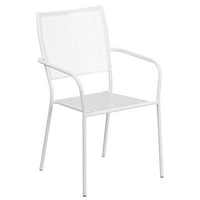 Mobilier Flash grad comercial 28 pătrat alb interior-exterior din oțel pliabil Patio Set de masă cu scaune pătrate din spate