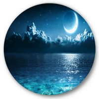 Designart 'Romantic Moon And Clouds Over Deep Blue Sea I' Nautical & Coastal Circle Metal Wall Art-Disc de 11