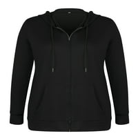 Femei Plus Dimensiune fermoar Hoodies Maneca lunga Hanorac cu gluga Casual cordon Top cu buzunar