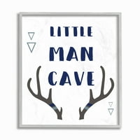 Camera Copiilor De Stupell Little Man Cave Antlers Tipografie Gri Încadrată Texturizat Art