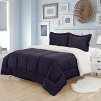 Sweet Home Collection Sherpa Comforter Set King-Navy