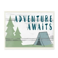 Camera pentru copii de Stupell Adventure așteaptă scena de Camping cu copaci cu aspect Planked Sign Wall Plaque Art, 17